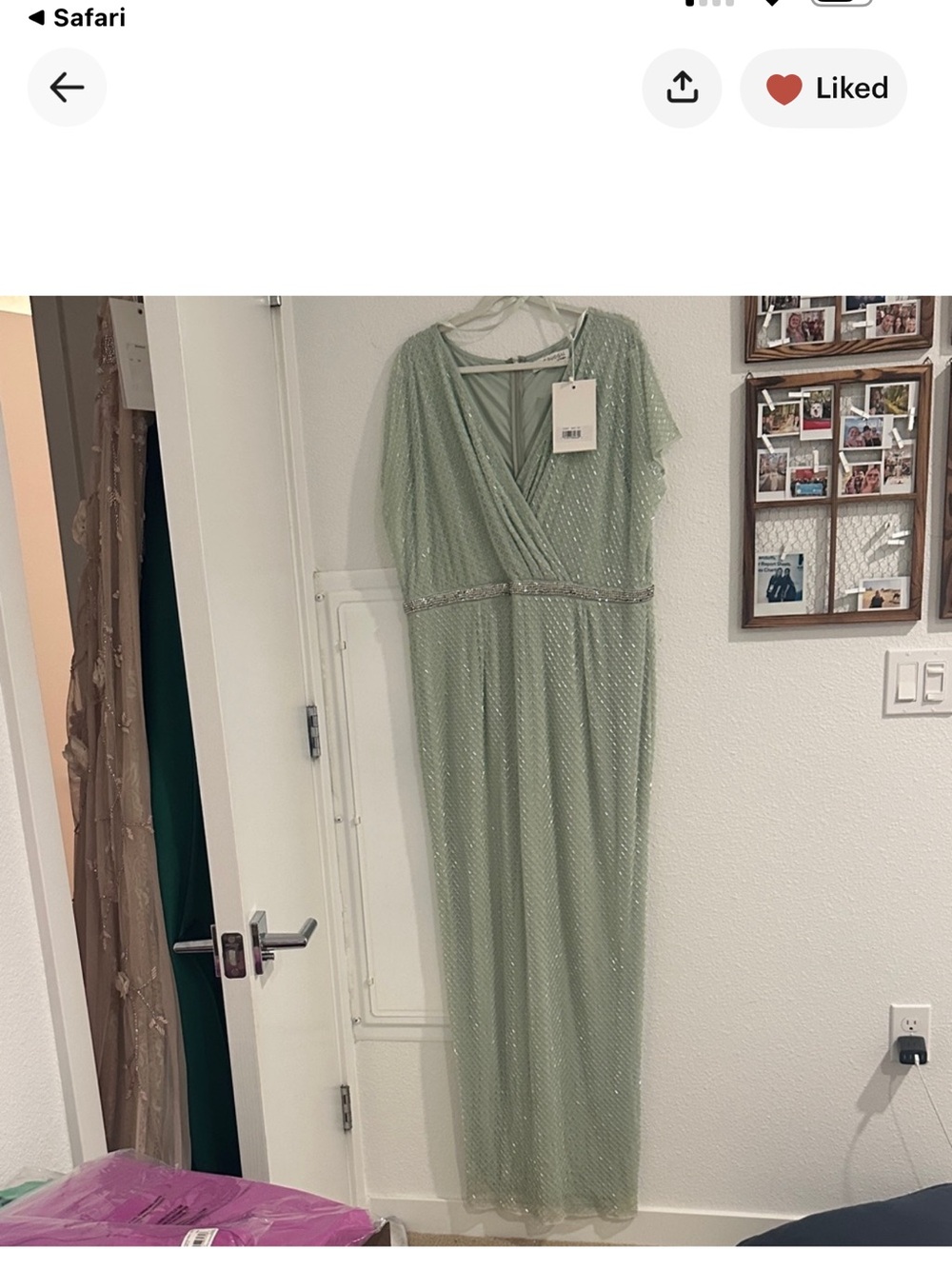 Mac Duggal Sage Green Beaded V-Neck Evening Gown